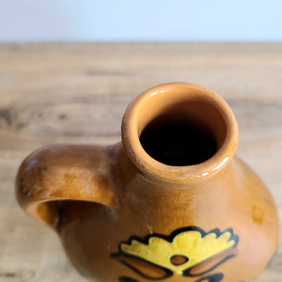 Hand hand painted glazed ceramic midcentury vase/pitcher with floral design. - Picture 8 of 9